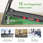 5.0HP Folding Treadmill for Home with 15 Auto Incline, Smart APP, 300Lbs, Hifi Bluetooth Speakers, 64 Programs, 10MPH Speed, Foldable Electric Treadmill Running Machine, Knee Strap Gift